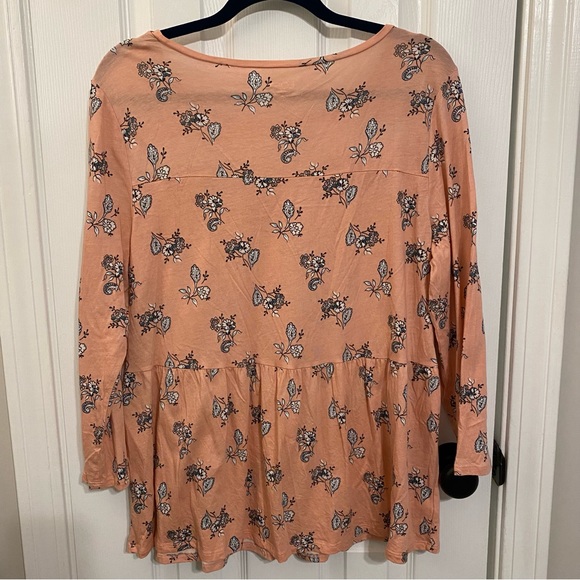 LOFT Outlet Pink Peach Floral Printed Peplum Knit Top Size XL - Picture 4 of 6